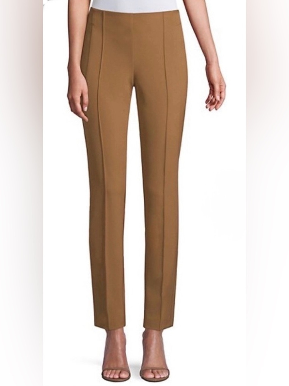 Lafayette 148 Gramercy Dress Pant Size 4 Maple Brown Tan Pintuck Slim Work